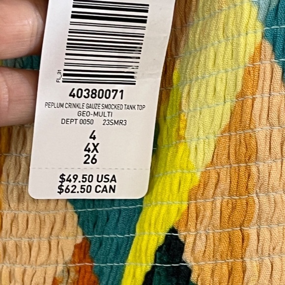 Torrid Top Women 4X Yellow Peplum Crinkle Gauze Smocked Ruffle Geometric Goth - Picture 11 of 15